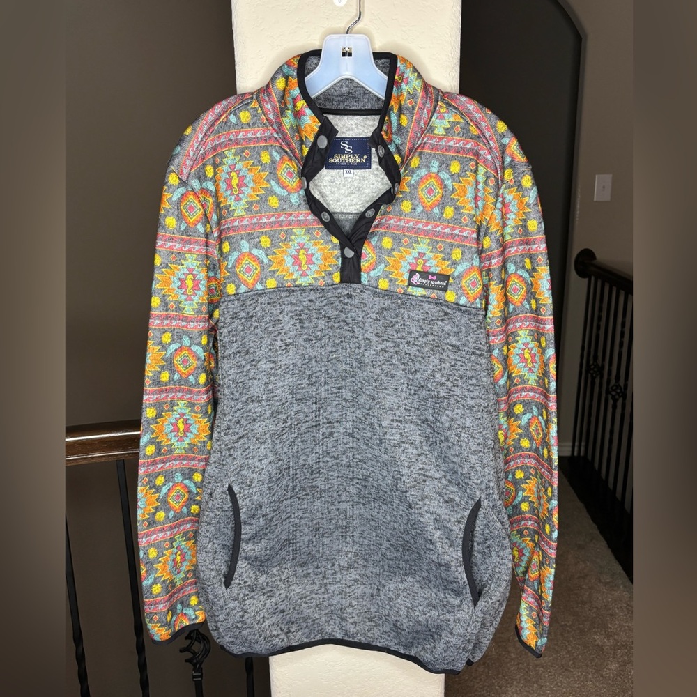 Simply Southern Aquatic Aztec Print Sweater Size XXL Colorful Coastal Beach